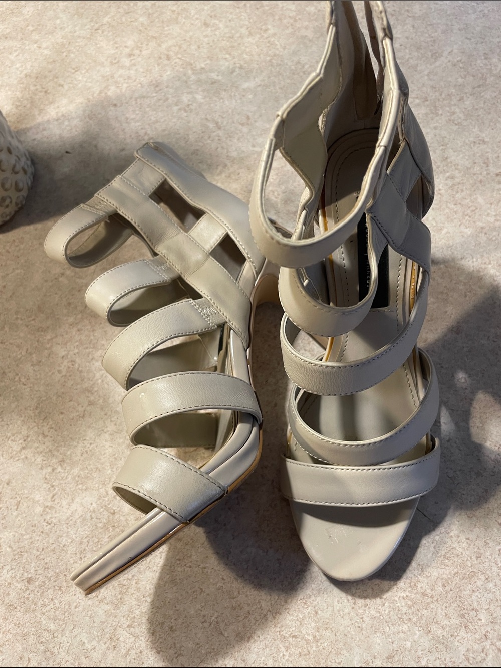 White House Black Market Strappy Open-Toe Heeled Sandals - Cream